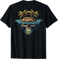 On Back | Cool Island Palm Trees Skull Beach Pirate Nautical T-Shirt