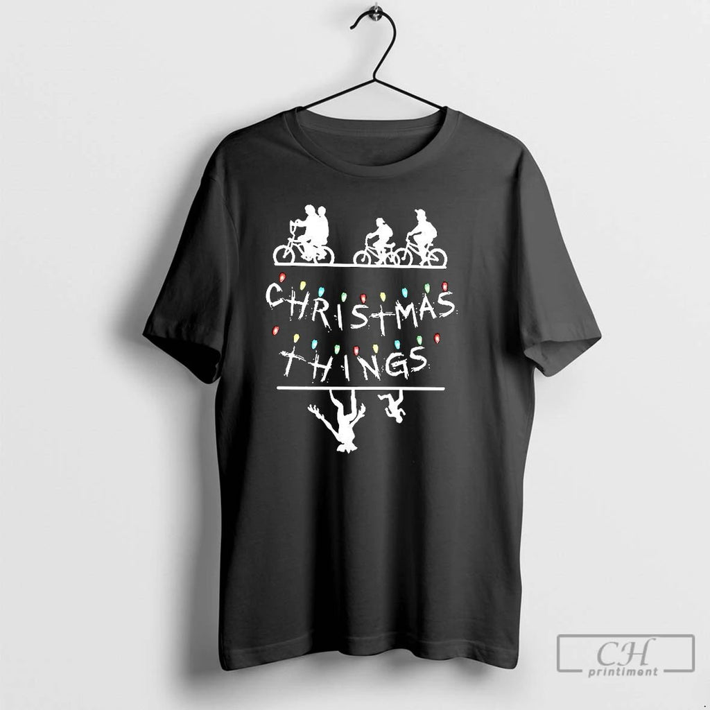 Premium Merry Christmas String Lights Upside Down Silhouette Retro T Shirts