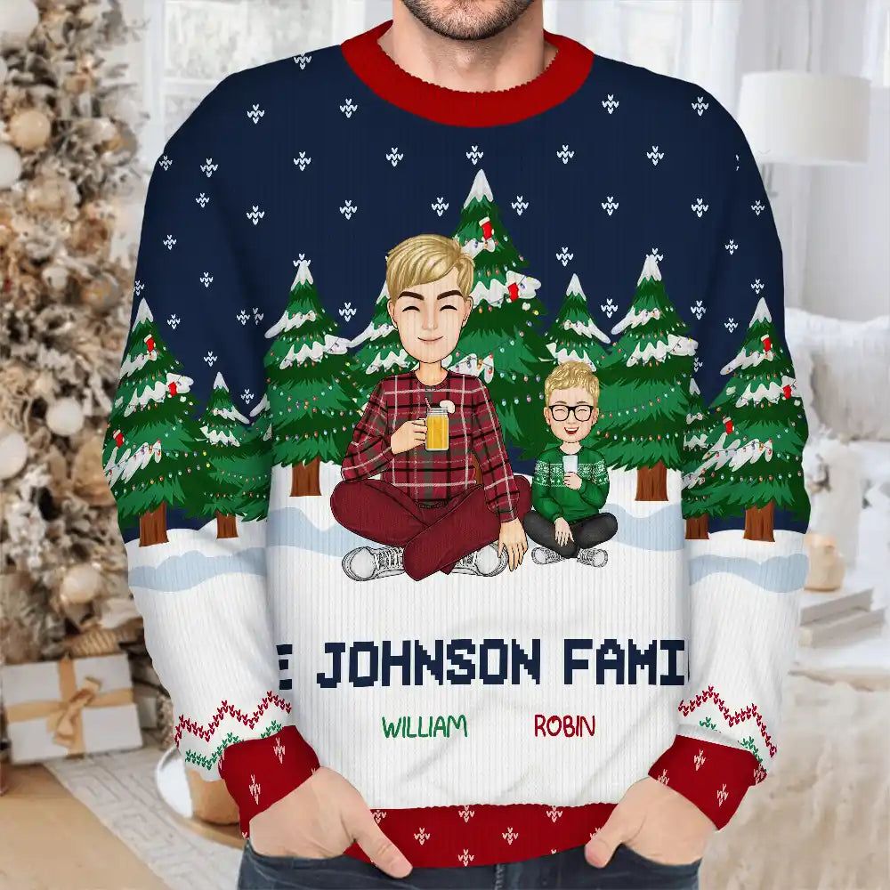 Christmas Single Parent Family In The Forest A Whole Lot Of Love - Personalized Unisex Ugly Sweater