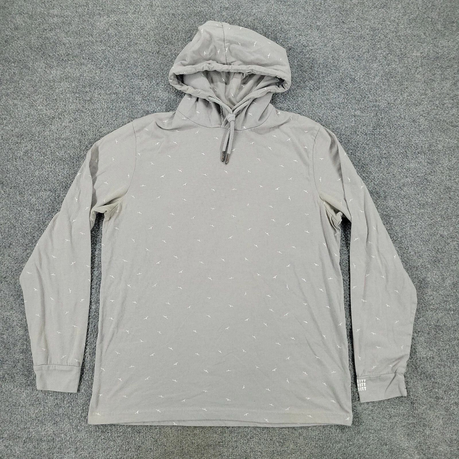 Denim & Flower Shirt Men's Medium Gray Bird Pullover Hoodie Long Sleeve Graphic