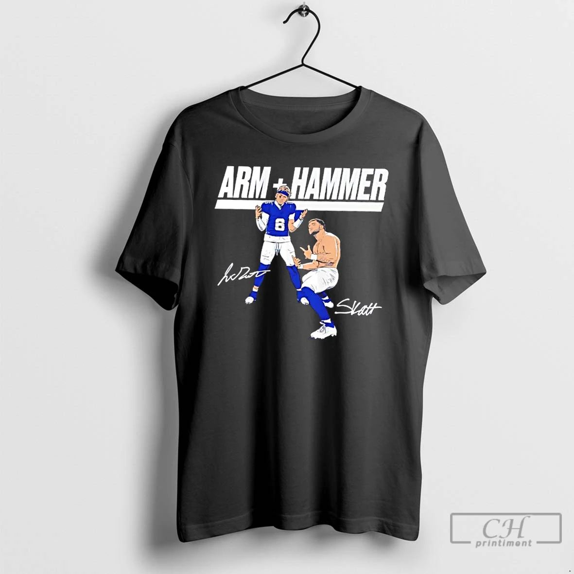 Classic New York Giants Jaxson Dart And Cam Skattebo Arm Hammer Signatures T Shirts