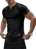 Mens Muscle Slim T Shirt V-Neck Longline Henley X-Large 1-V Neck 01 Black
