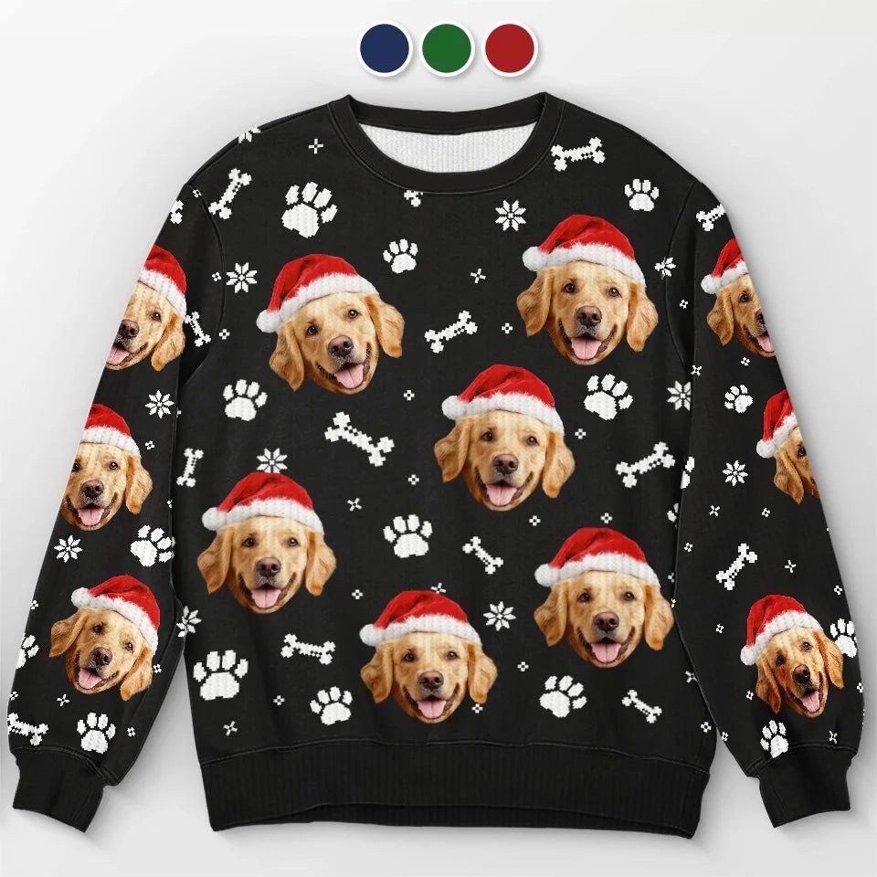 Custom Photo Celebrate Christmas With Furry Friends - Dog & Cat Personalized Custom Ugly Sweatshirt - Unisex Wool Jumper - Christmas Gift For Dog Lovers