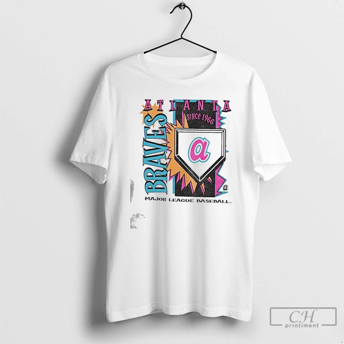 Premium Atlanta Braves Major League Baseball Mitchell Ness Cooperstown Neon Field Shock T Shirts Sweater
