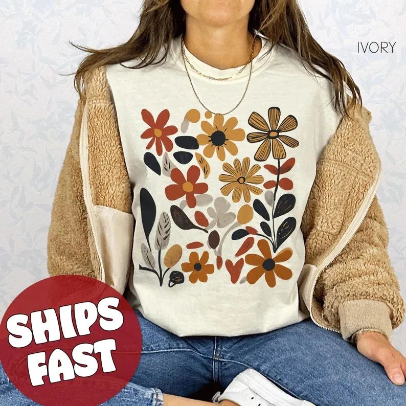 Boho Wildflowers Floral Comfort Tee Shirt Nature Lover