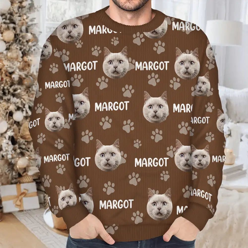 Custom Photo Funny Pet Face Pattern Dog Cat Family - Personalized Unisex Ugly Sweater