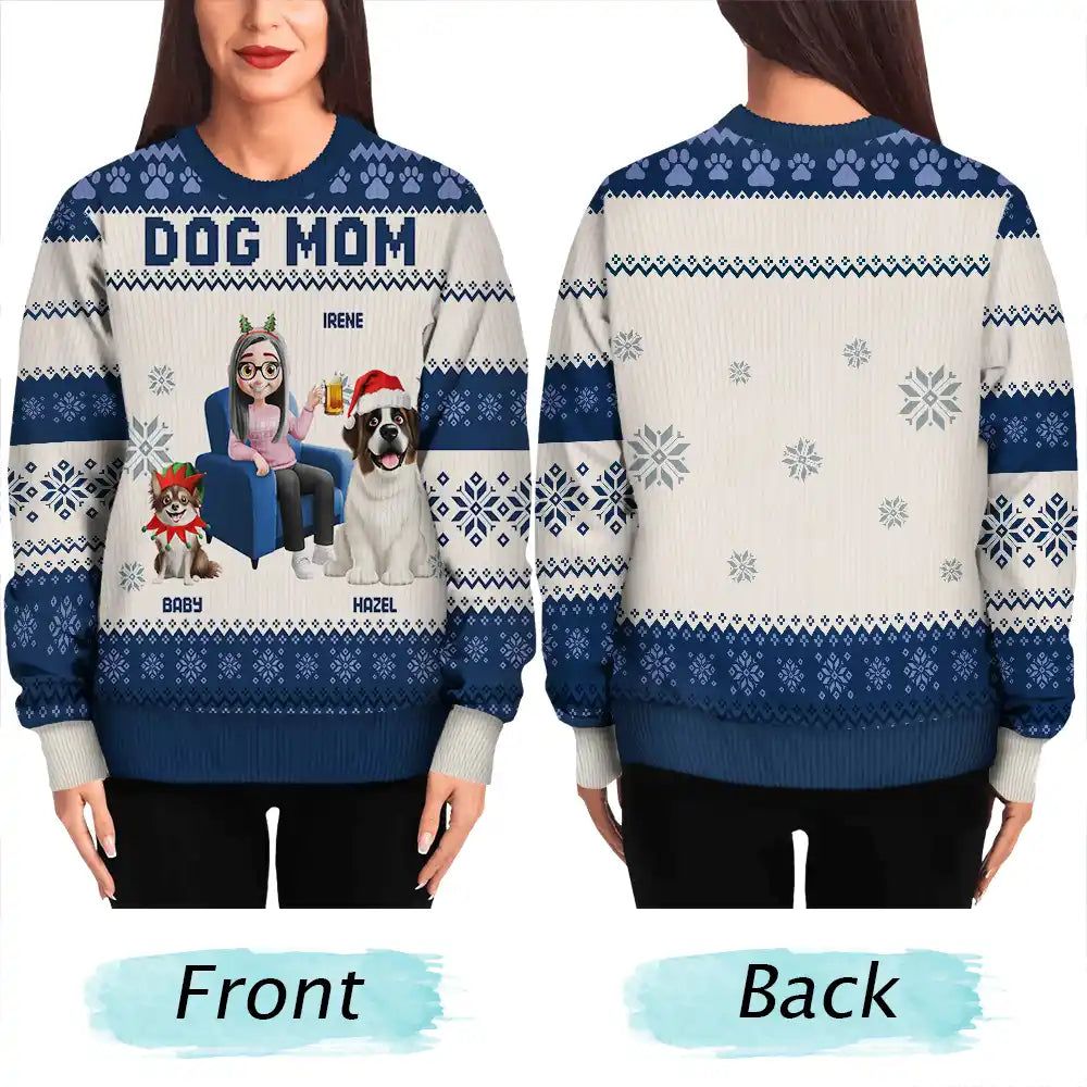 Dog Mom Dog Dad 3D Effect Dog - Personalized Unisex Ugly Sweater