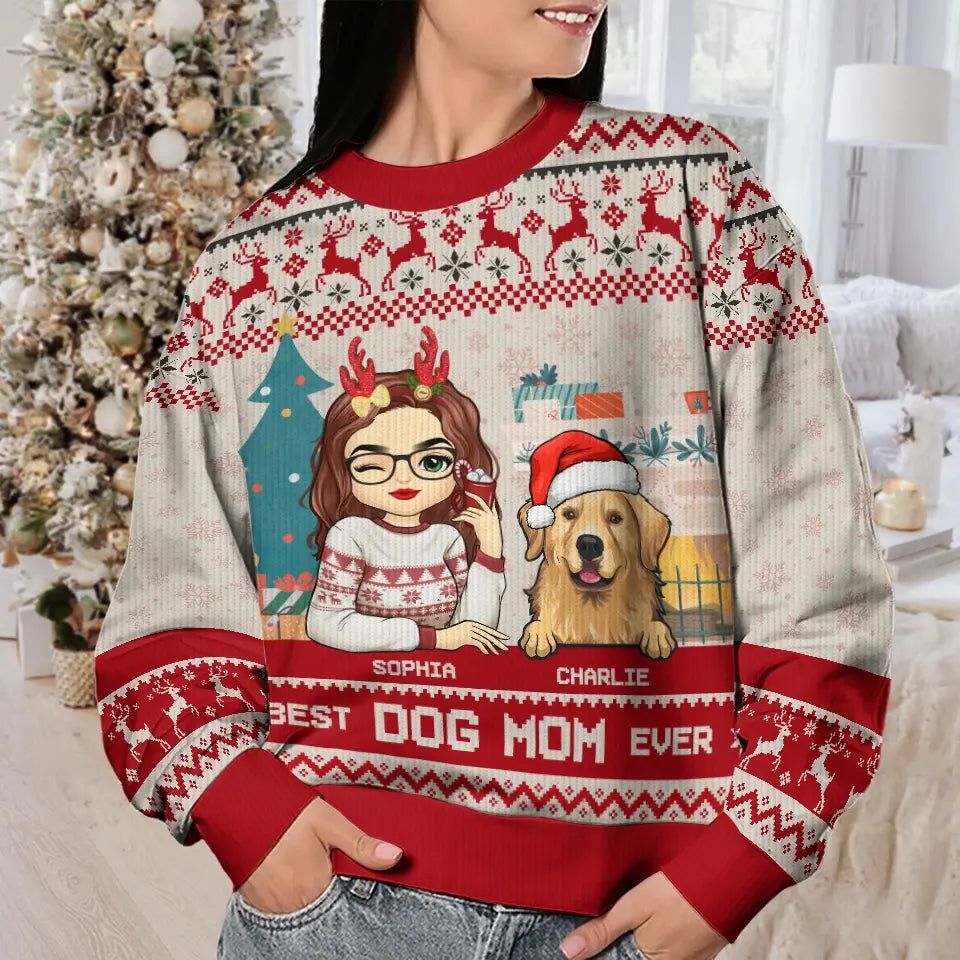 Best Fur Mom Ever - Dog & Cat Personalized Custom Ugly Sweatshirt - Unisex Wool Jumper - Christmas Gift For Mom, Dog Lovers