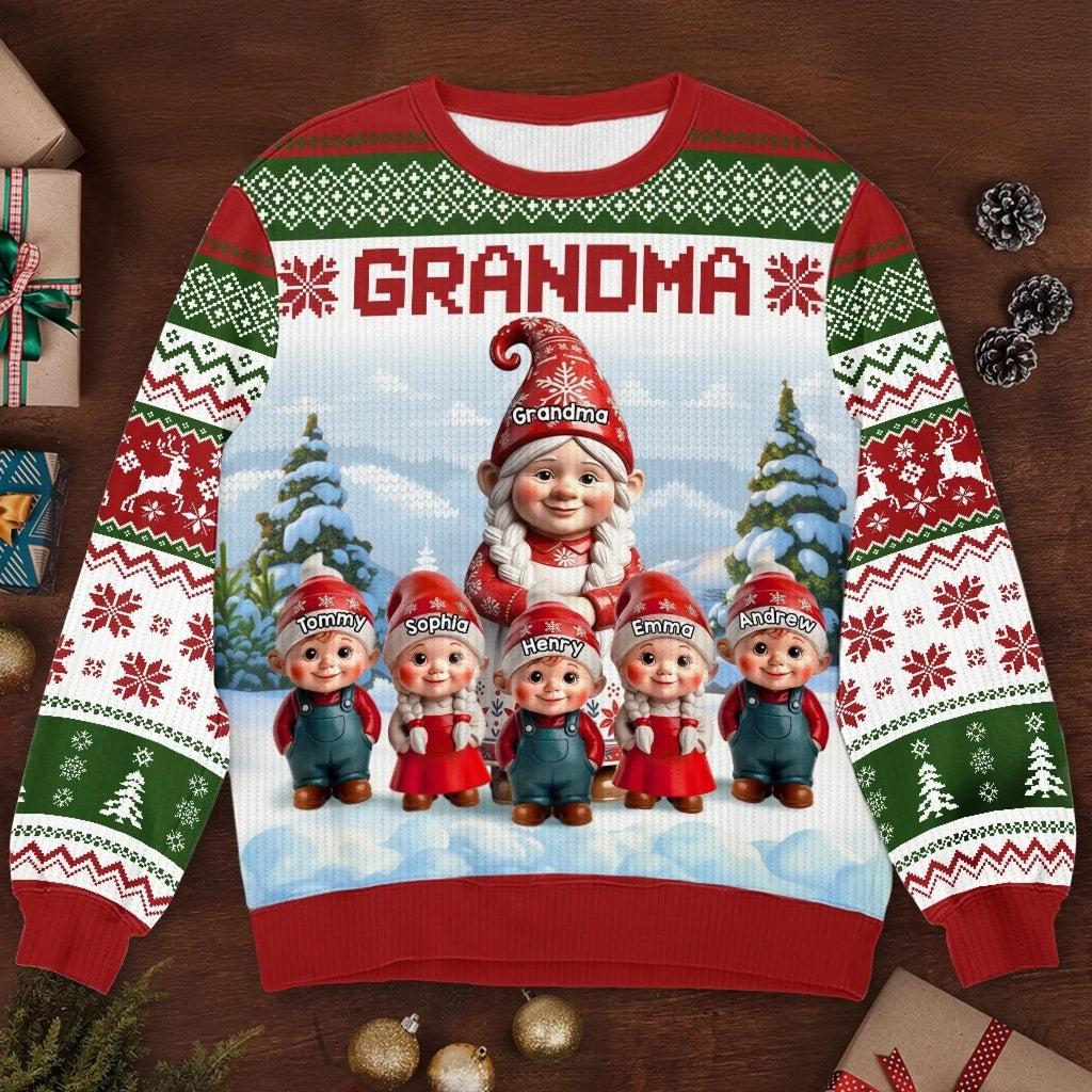 Custom Gnome Unisex Ugly Sweatshirt - Personalized Christmas Birthday Gifts For Grandma, Grandparent, Mom - Christmas Magic Shared Across Generations