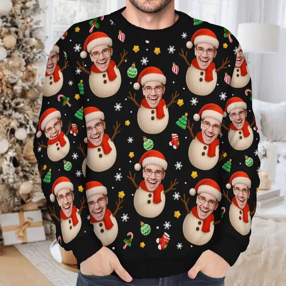 Custom Photo Christmas Characters Funny Face - Personalized Unisex Ugly Sweater