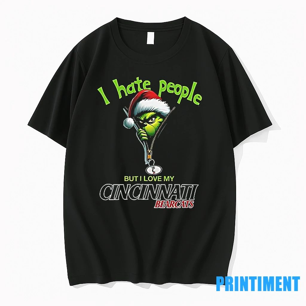 Grinch Santa Hat I Hate People But I Love My Cincinnati Bearcats Christmas Logo Clothing