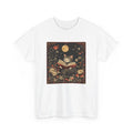 Cat Reading a Book Boho T-Shirt   Whimsical Cozy Book Lover Shirt