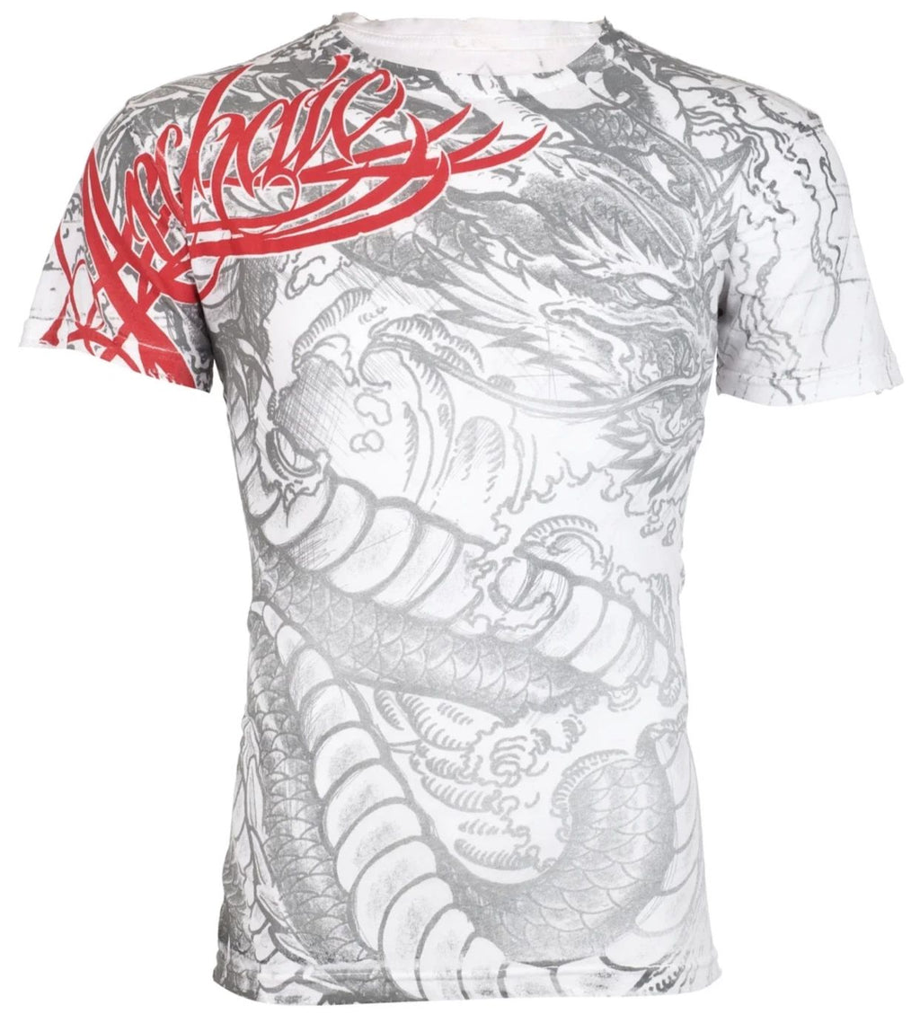 Archaic By Affliction Men's T-Shirt Dragon Rage Wings White Biker M-3XL