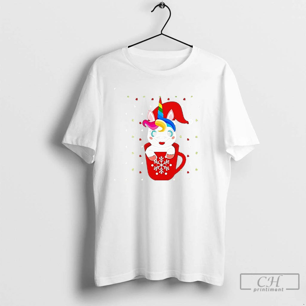 Classic Unicorn In Red Snowflake Christmas T Shirts