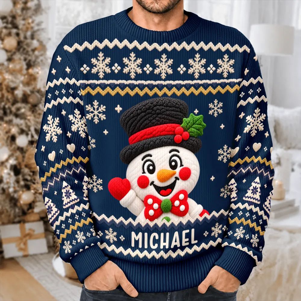 Christmas Gift For Family - Personalized Faux Chenille Effect Santa Snowman Reindeer Unisex Ugly Sweater