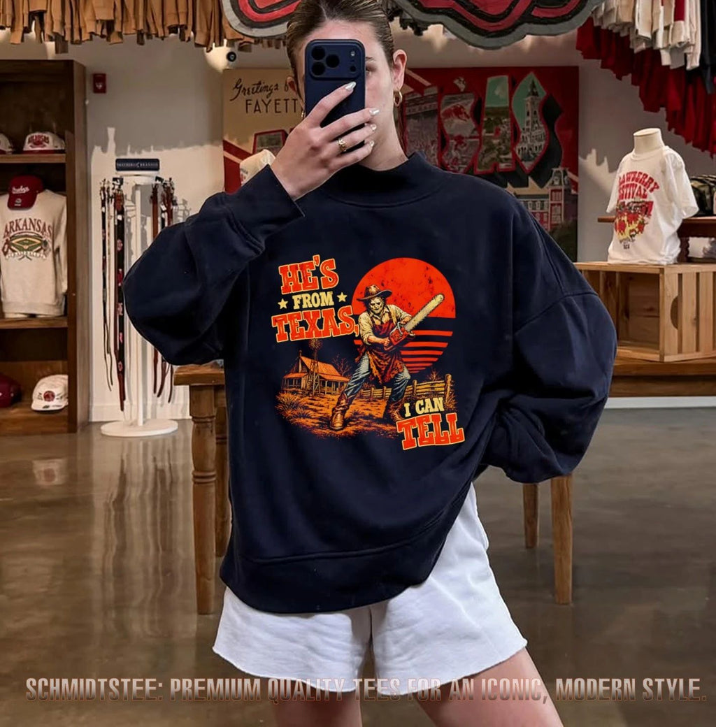 He’s From Texas I Can Tell Western Chainsaw Halloween shirt
