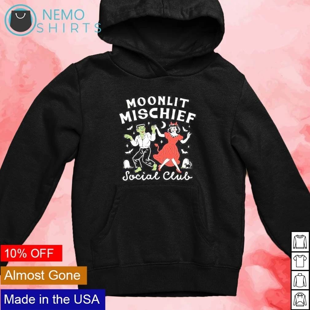 Moonlit Mischief Social Club Halloween Dancing Frankenstein and Devil Girl shirt