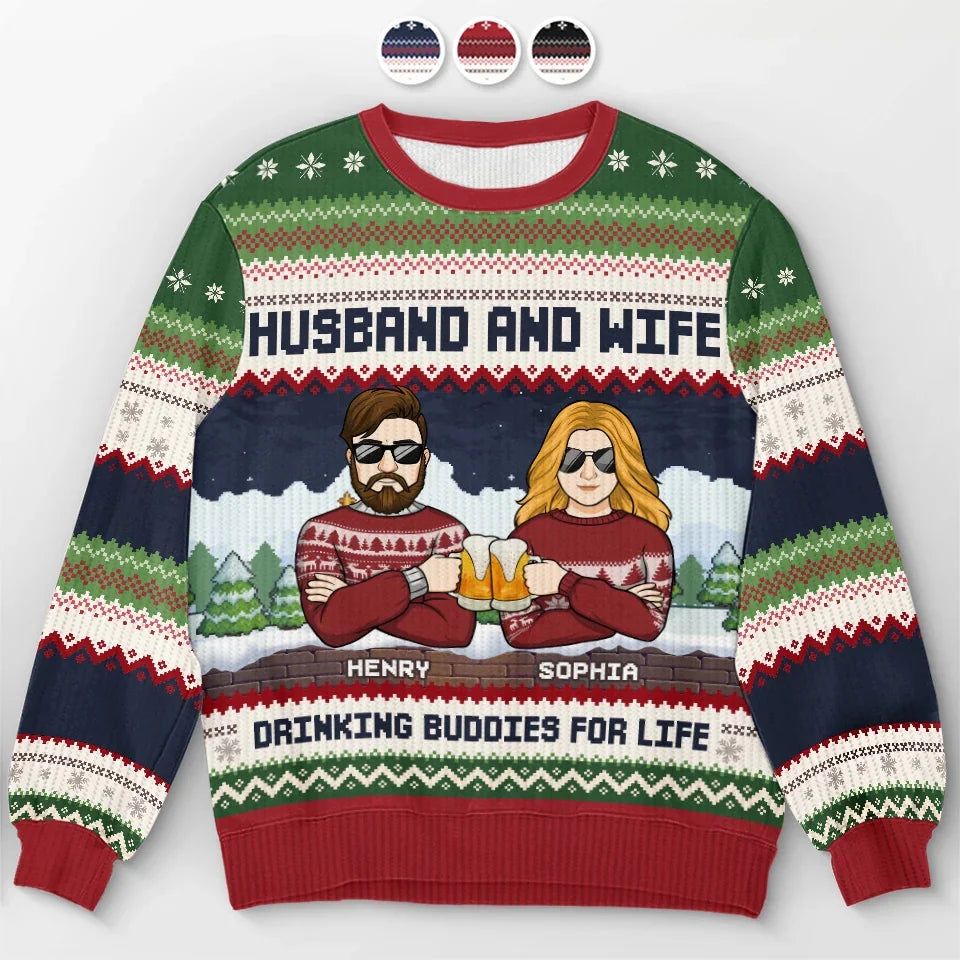 Cheers To Us And A Season Full Of Happiness - Couple Personalized Custom Ugly Sweatshirt - Unisex Wool Jumper - Christmas Gift For Husband, Wife, Couple