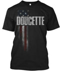Stylish Doucette Family American Flag T-Shirt Made in the USA Size S to 5XL