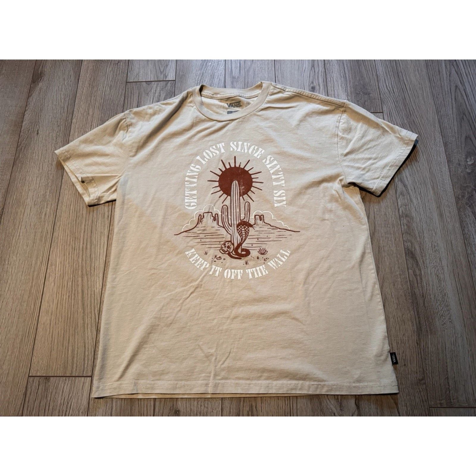 Vans Mens Small Tan Desert Graphic Tee Getting Lost Since Sixty Six Cactus Snake
