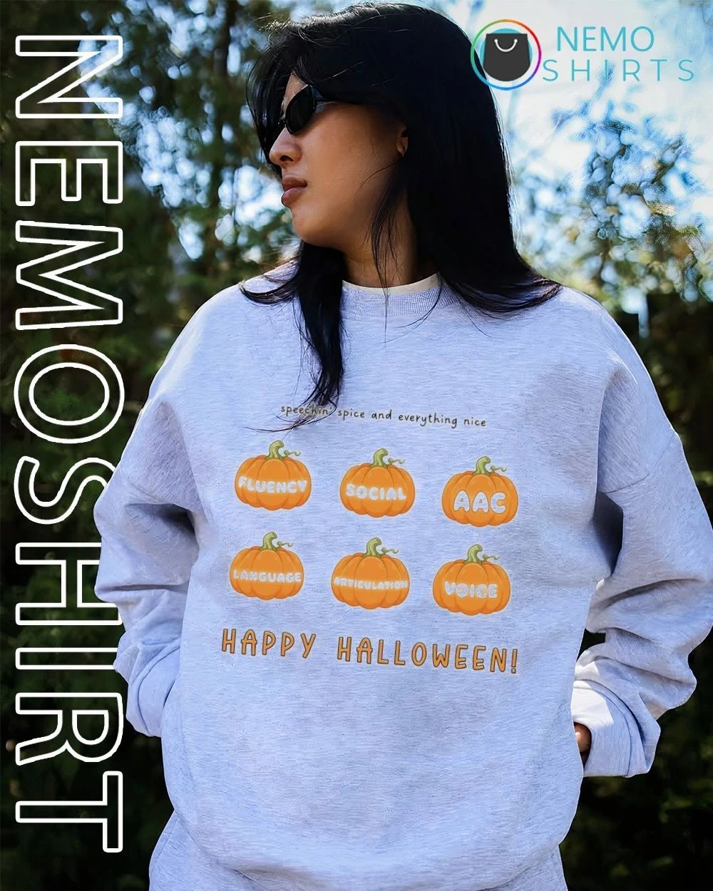 Speechin’ Spice and Everything Nice Happy Halloween Speech Therapy Pumpkins shirt