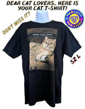 CAT LOVERS TSHIRT. BLACK GRAPHIC OF TABBY CAT "MEOW YOU DOIN?" Sz L. UNISEX.
