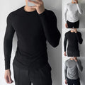 Men Ribbed Long Sleeve O Neck T Shirt Elastic Slim Fit Casual Daily Top