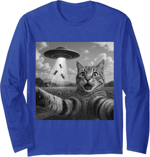 Alien Cat Selfie UFO Gifts - Funny Escape Humor Long Sleeve T-Shirt