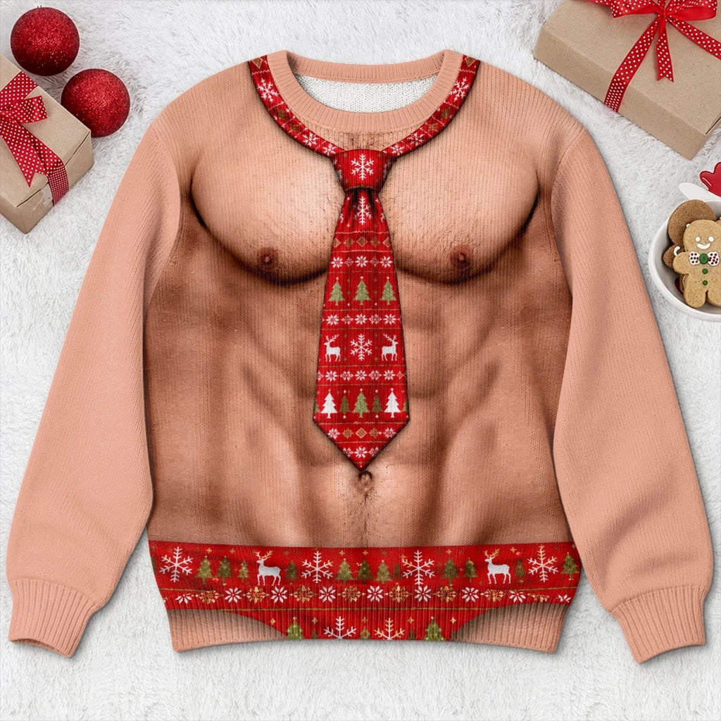 Custom Funny Ugly Sweatshirt - Personalized Christmas Birthday Gifts For Men - Dressed Up In Festive Tie