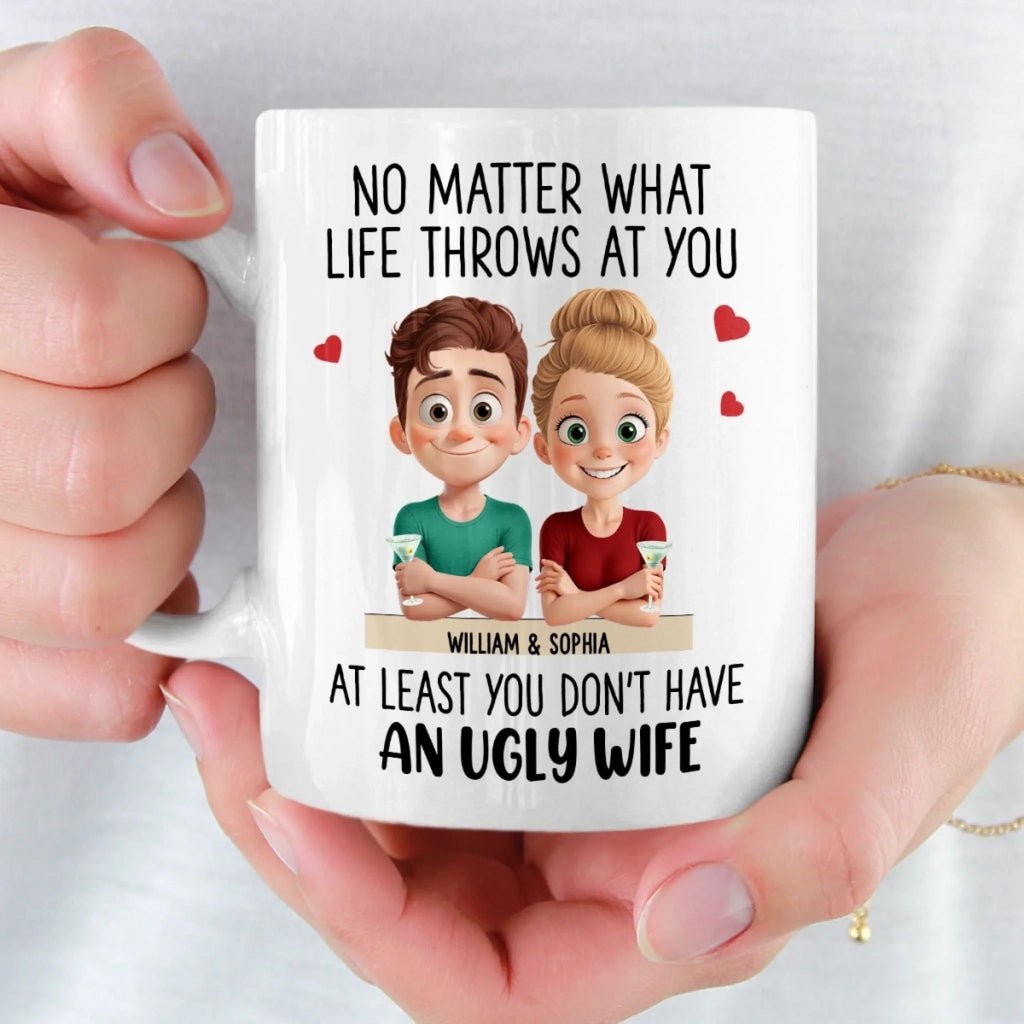 Custom Mug - Personalized Anniversary Wedding Gifts For Husband, Wife, Couple - Zero Ugly Wife Detected