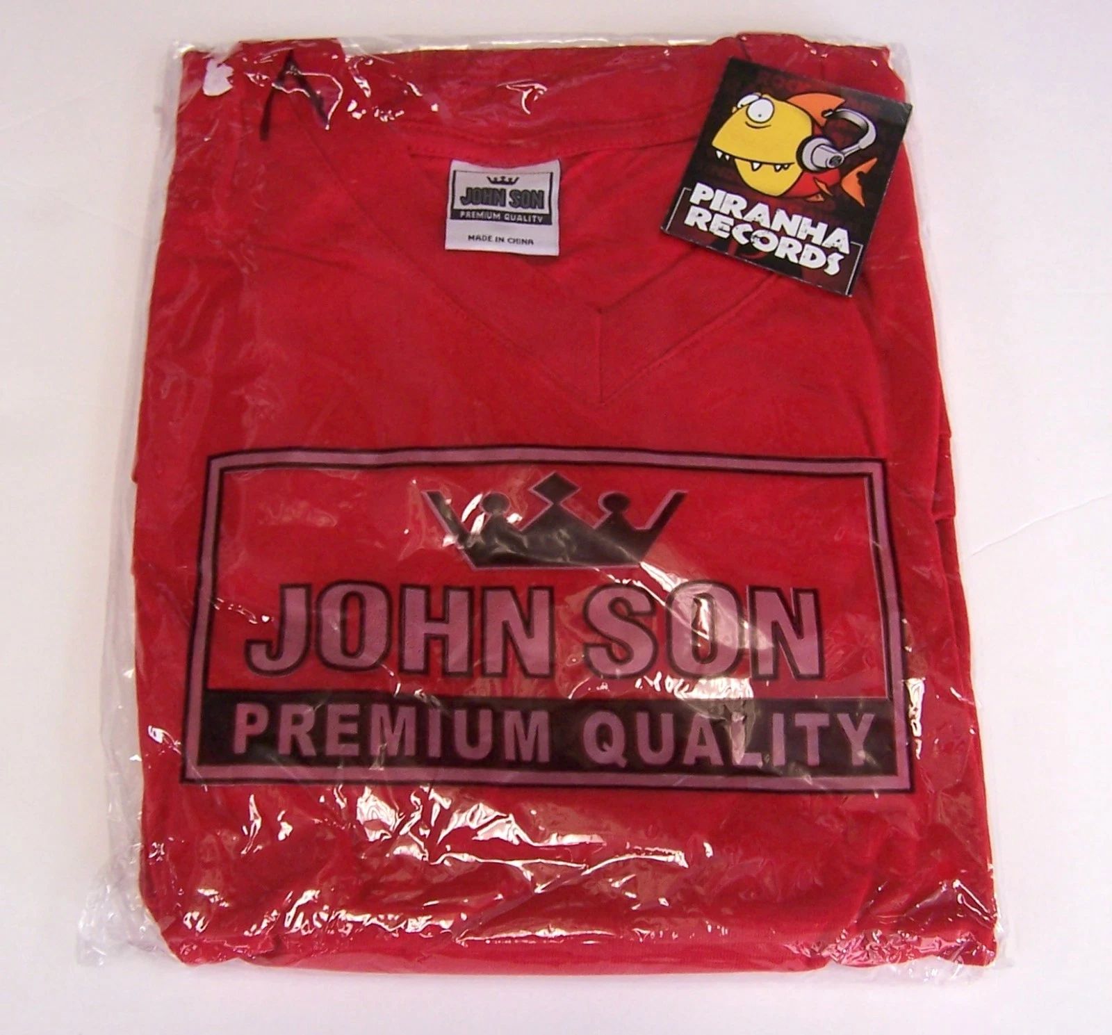 John Son Premium Quality Red V-Neck Shirt M-5XL 100% Cotton Piranha Records