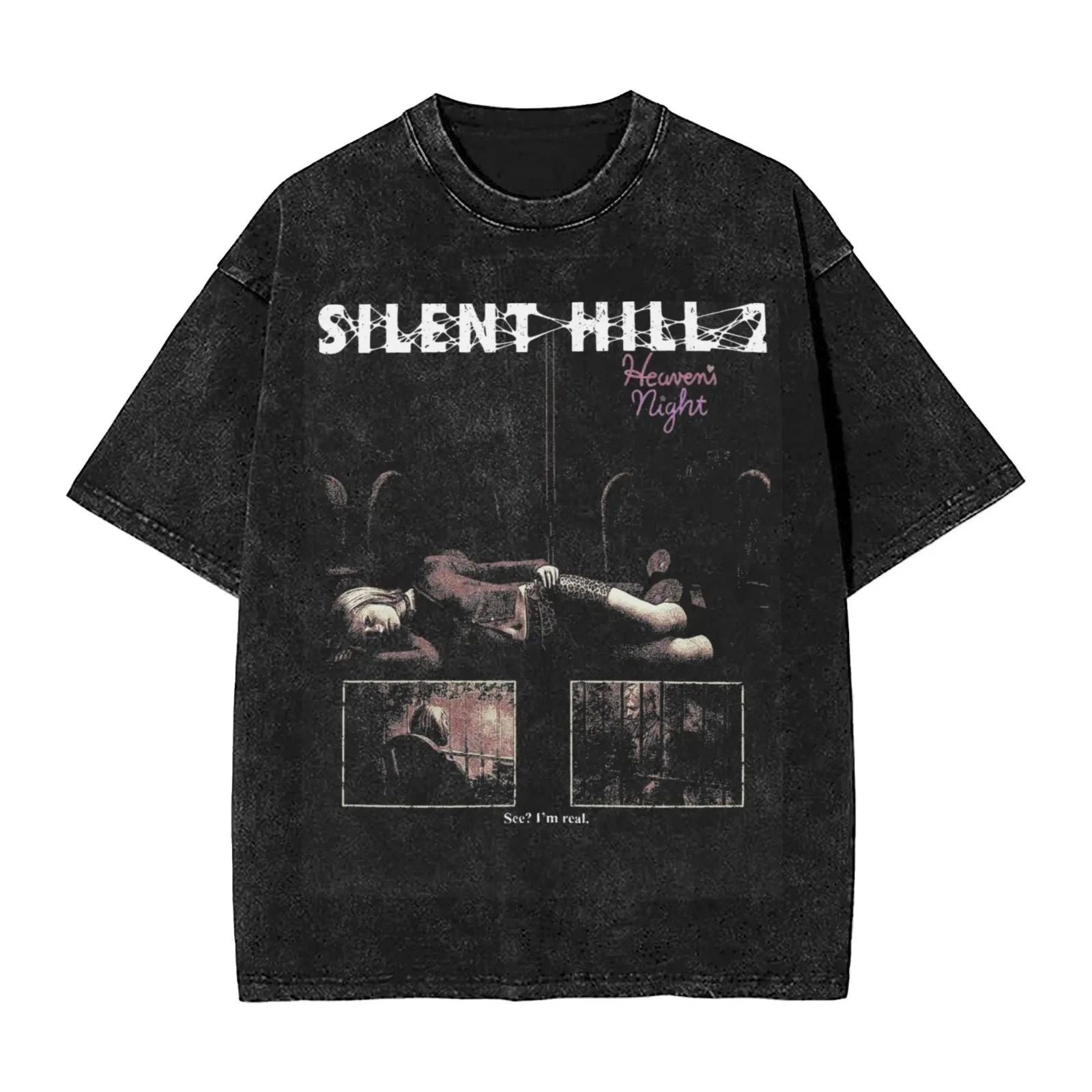 Silent Hill Heavens Night T-Shirt Vintage Washed Horror Game Retro Streetwear