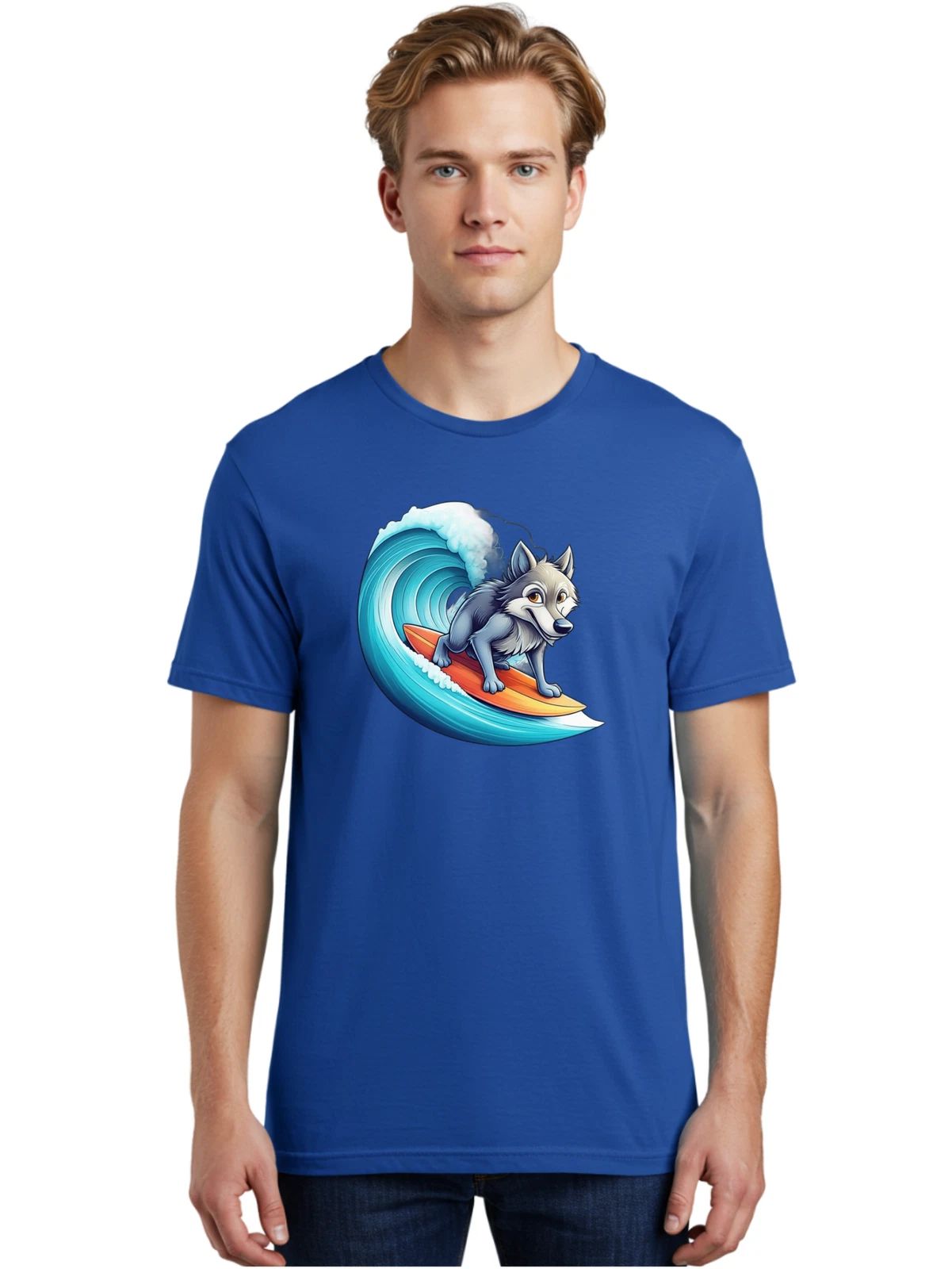 Surfing-Wolf-9 Mens Graphic Tee, 100% Cotton, Casual Summer Wear
