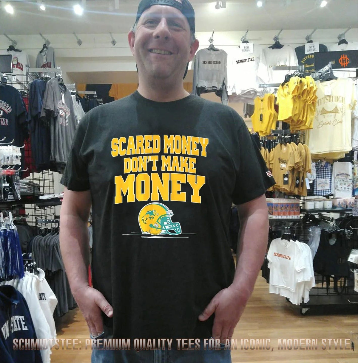 North Dakota State Bison Scared Money Don’t Make Money helmet shirt