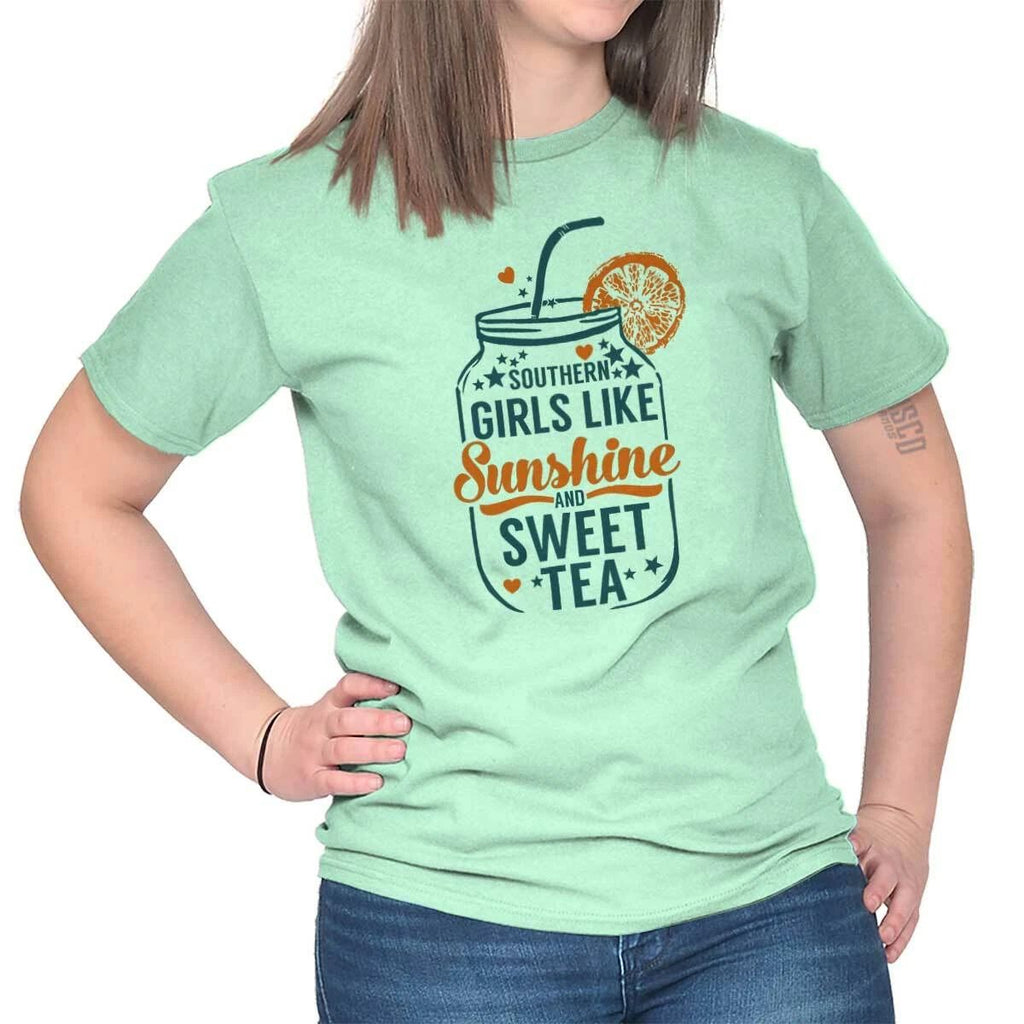Southern Girls Like Sunshine and Sweet Tea Womens Graphic Crewneck T Shirt Tee