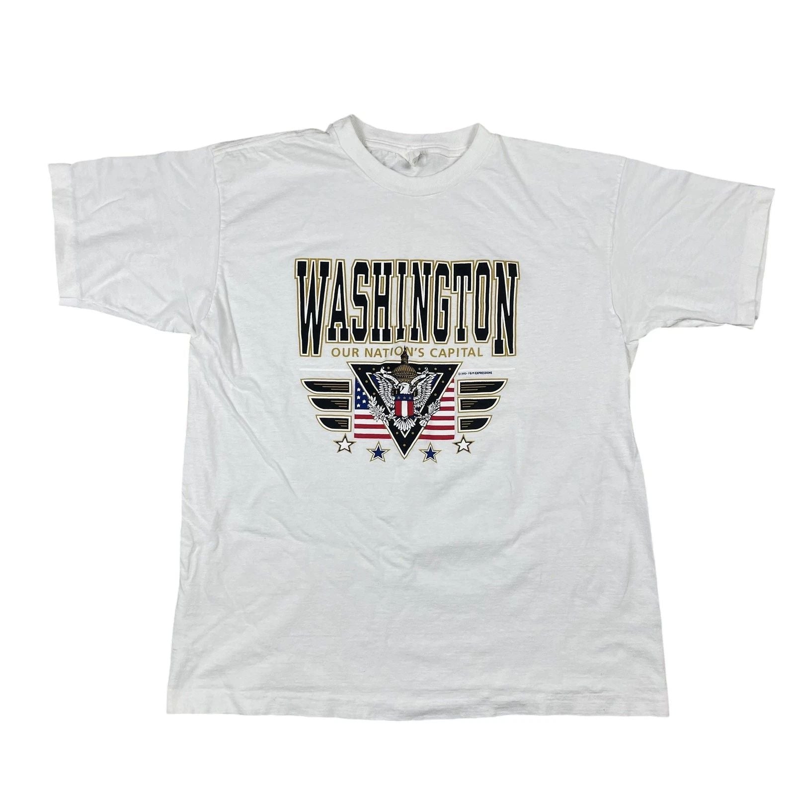 Vintage Washington DC Shirt Mens Large White Patriotic Eagle USA 90s Souvenir