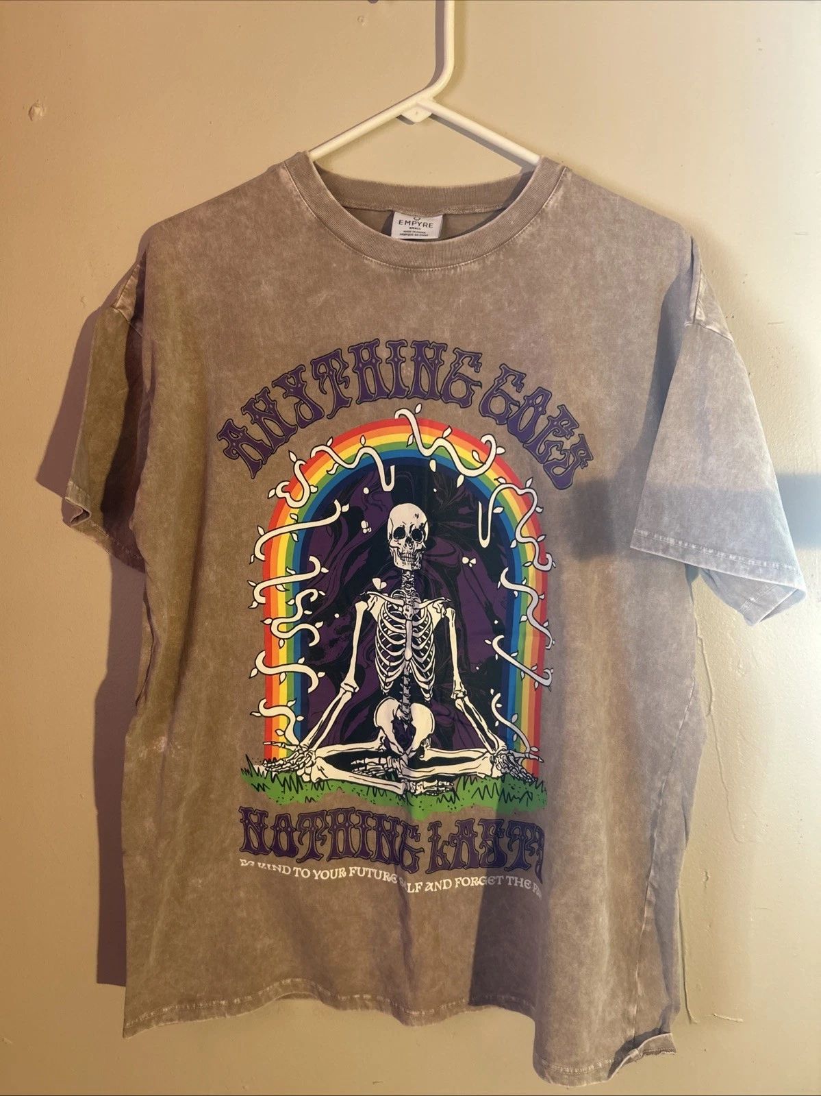 Brown Distressed Graphic T Shirt Unisex Small Skeletons Boho Grunge Empyre