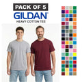 Gildan Heavy Cotton T-Shirt 5000 Unisex Plain Short Sleeves 5-Pack Tees Bulk Lot