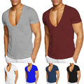 Cotton Mens Short Sleeve Deep V Neck T Shirt Slim Fit Clubwear Office Tops M-2XL