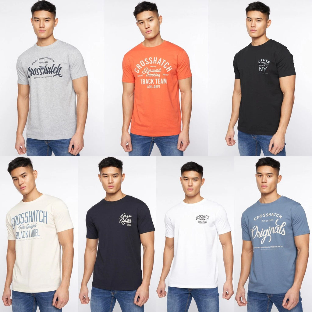 Men's Crosshatch T-Shirt Crew Neck Short Sleeve Casual Soft Cotton Summer Top
