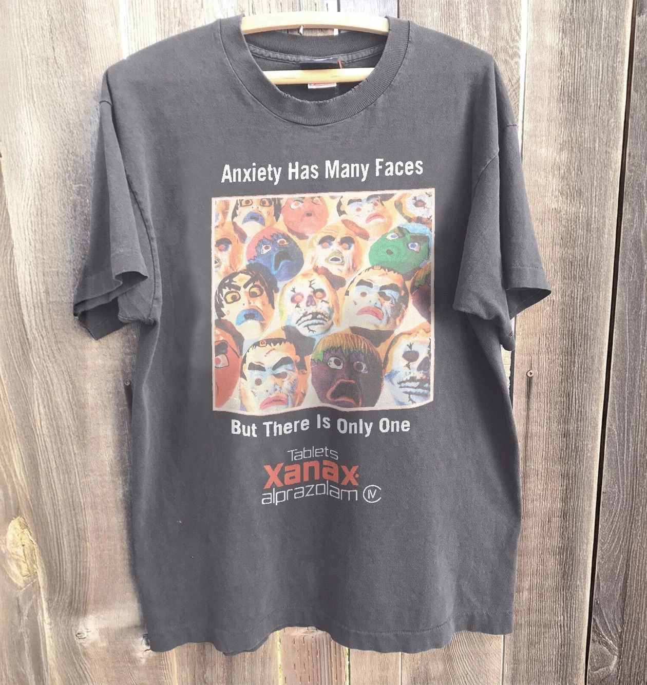 Xanax - Anxiety Has Many Faces  Unisex T-Shirt Charcoal Size S-5XL