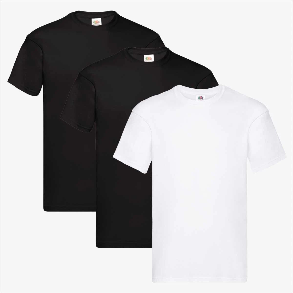 Fruit of the Loom Mens T-Shirt 3-Pack Bundle Plain Cotton Black Base Duo Set
