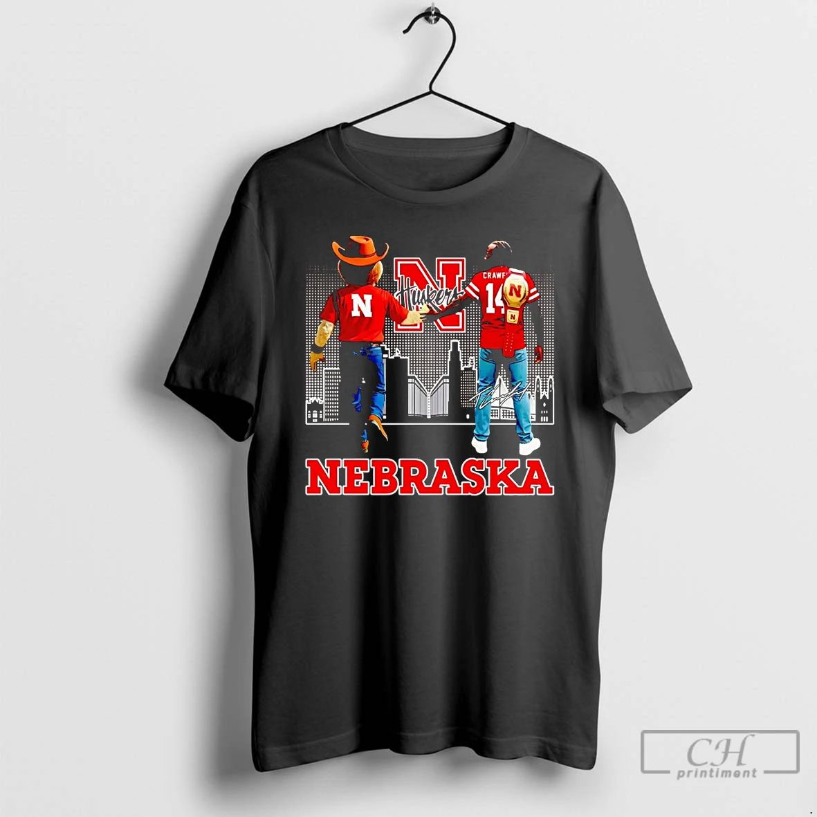 Classic Nebraska Cornhuskers Crawford And Mascot Skyline Signature T Shirts