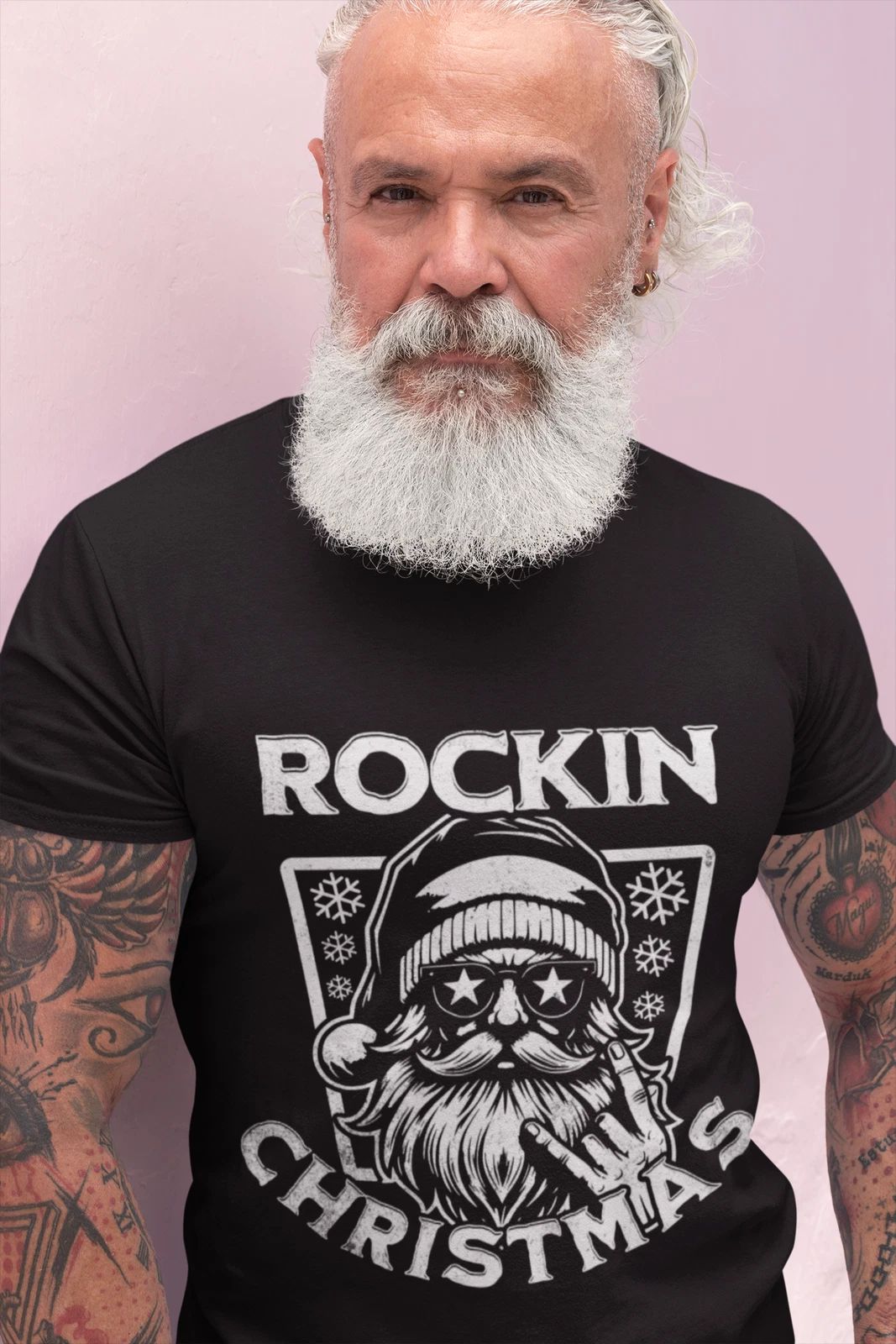 Rockin' Christmas Santa Tee | Retro Skull Santa Heavy Men T-Shirt | Gildan 5000