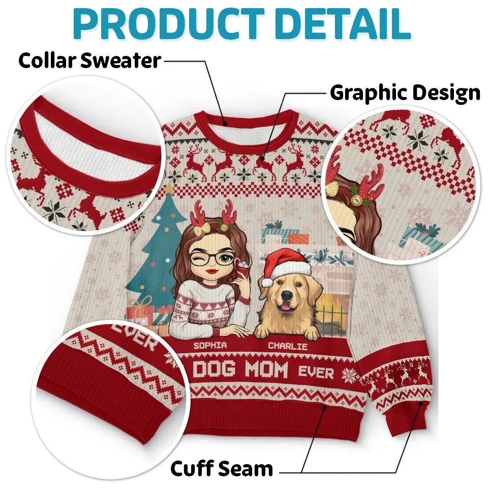 Best Fur Mom Ever - Dog & Cat Personalized Custom Ugly Sweatshirt - Unisex Wool Jumper - Christmas Gift For Mom, Dog Lovers