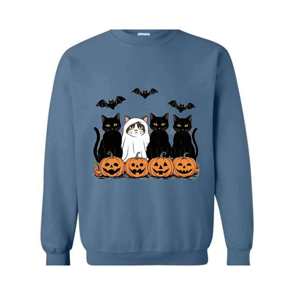 Halloween Cat Sweatshirt, Cute Ghost Sweat, Happy Halloween Tee, Retro Spooky Se
