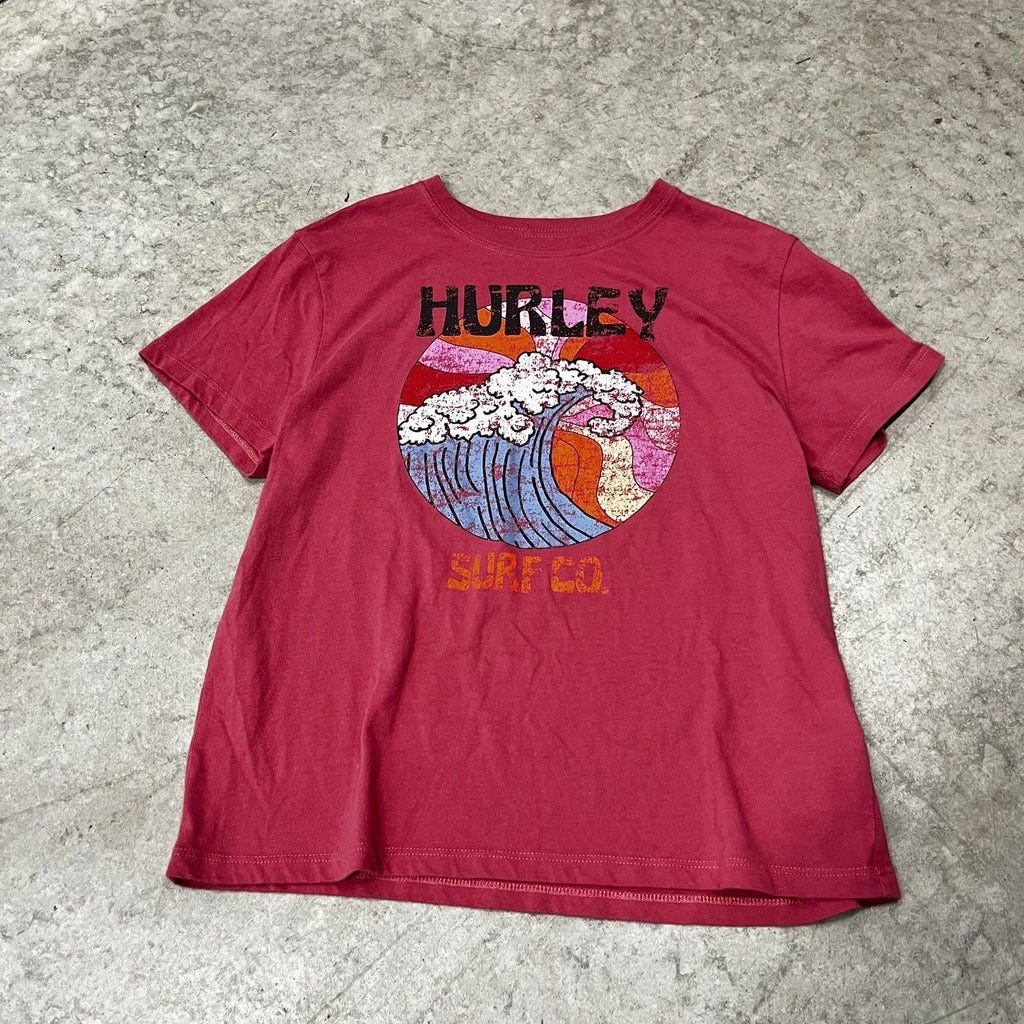 Hurley Men's Short Sleeve T-Shirt Red Graphic Size M Cotton Blend Surf Logo