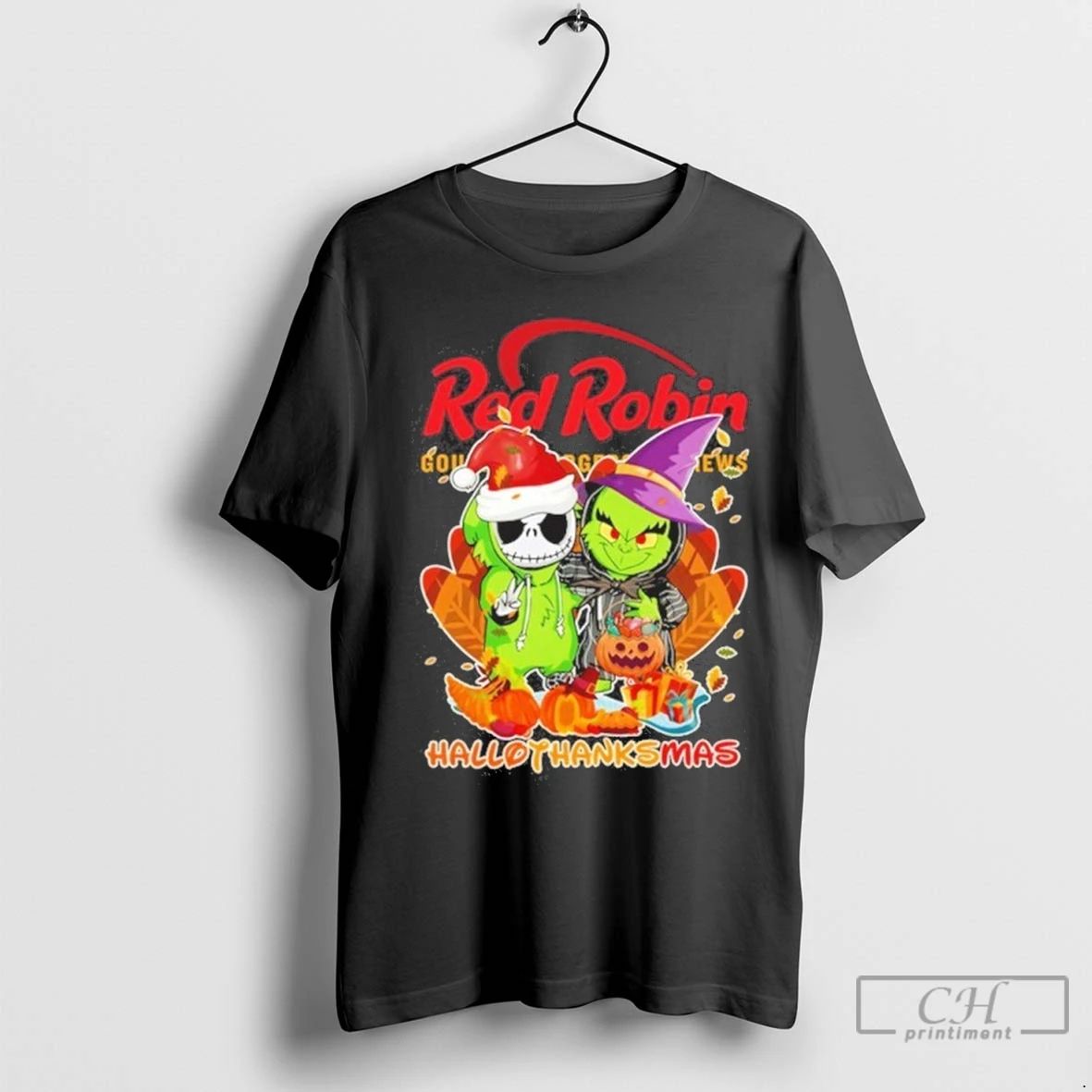 Premium The Grinch And Santa Jack Red Robin Logo Hallothanksmas