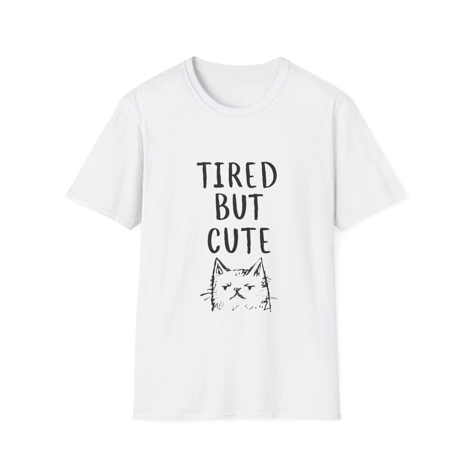 Tired But Cute Cat T-Shirt, Funny Cat Tee, Unisex Softstyle T-Shirt