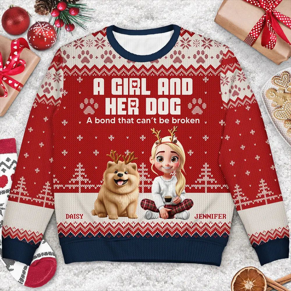 A Girl And Her Dogs - Personalized Unisex Ugly Sweater